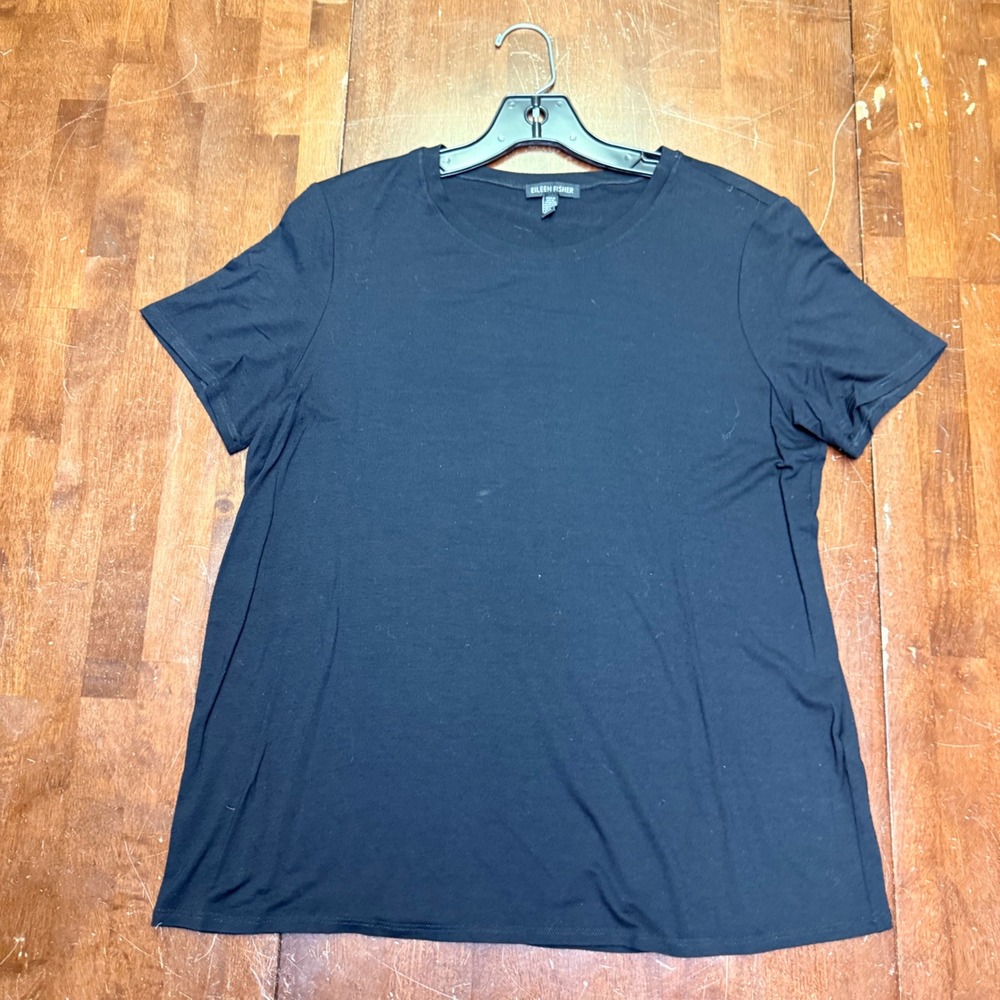 Eileen Fisher T-Shirt Women Medium Black Viscose Spandex Short Sleeve Crew Neck